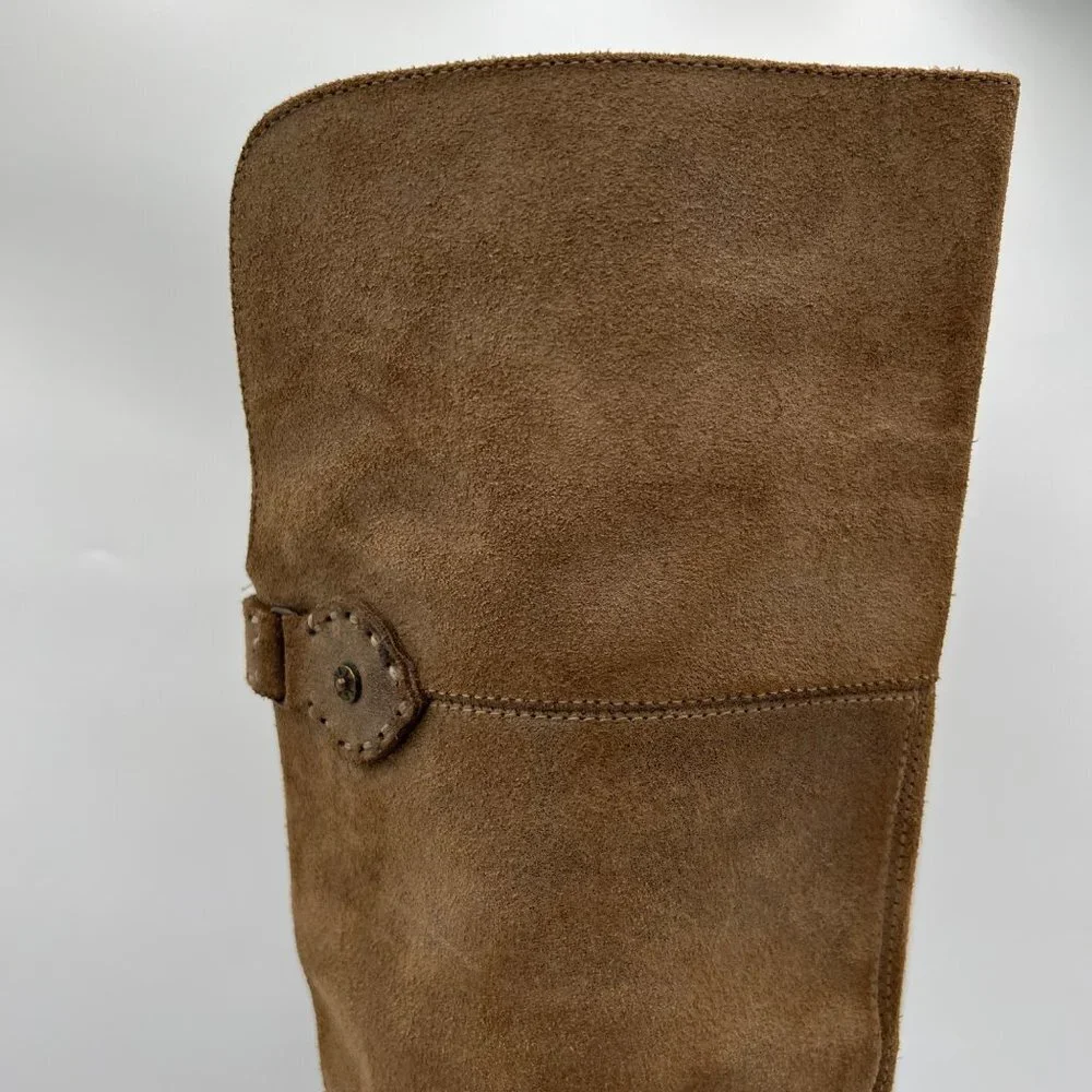 FRYE Shirley Boots Sz 5.5 B OTK Over The Knee Tall Olive Gray Tan Leather Riding